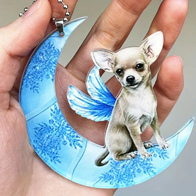 Chihuahua With Wings On A Blue Moon Pendant