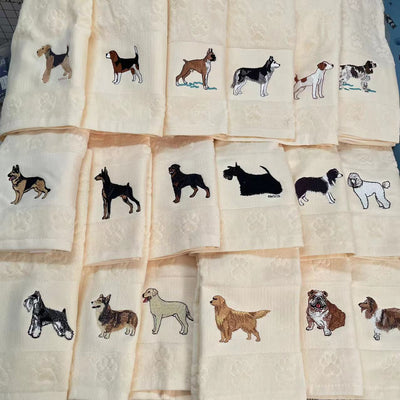 Dog Embroidered Cotton Towel