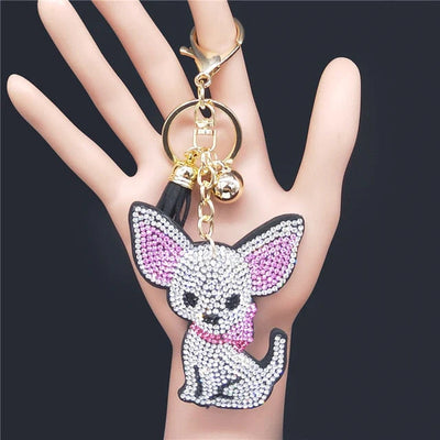 Blingy Chihuahua Stone-Studded Keychains