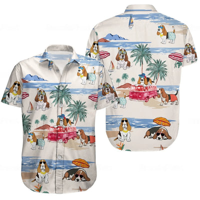 Basset Hound Hawaiian Print Shirts