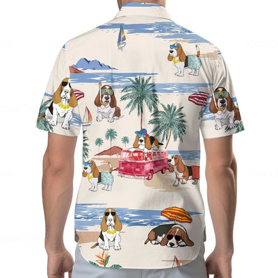 Basset Hound Hawaiian Print Shirts